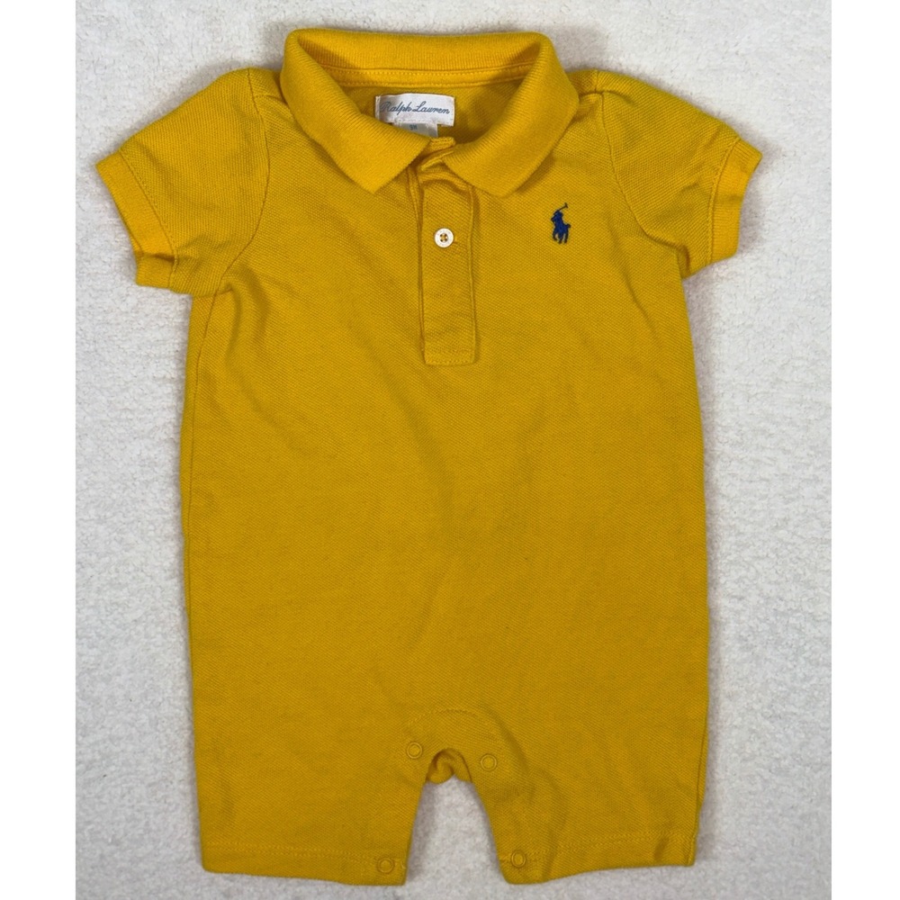 Ralph Lauren Baby Boys Yellow Cotton Pique Short Sleeve Polo Romper 9M